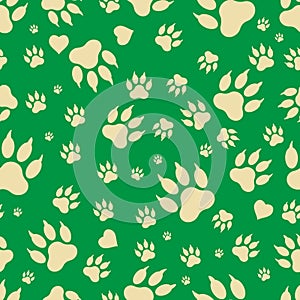 Seamless pattern of traces of dog`s paws.