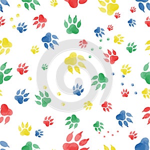 Seamless pattern of traces of dog`s paws.