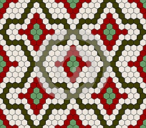 Seamless pattern with tradicional hexagonal tiles style in 5 colors