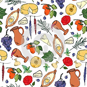 Seamless pattern with traditional  elements of the country of Georgia.