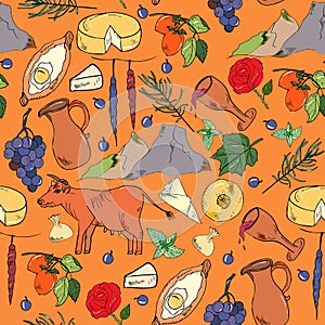 Seamless pattern with traditional  elements of the country of Georgia.
