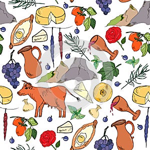 Seamless pattern with traditional  elements of the country of Georgia.