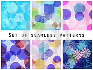 Seamless pattern of transparent geometric shapes. A set of abstract designs. Vector