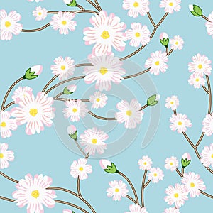 Seamless pattern with tree blossoming brunch