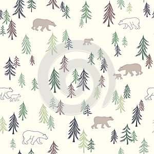 Seamless pattern with trees and bears