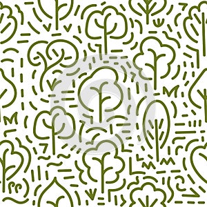 Seamless pattern with trees, doodles. Hand drawn Vector photo
