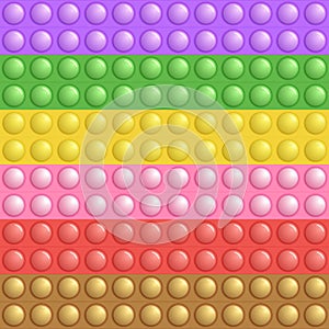 Seamless pattern with trendy game pop it, simple dimple. Rainbow fidget toy. Colorful antistress background. Doodle
