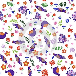 seamless pattern tribal birds with flowers