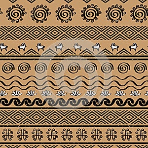 Seamless pattern with tribal cucuteni culture symbols photo