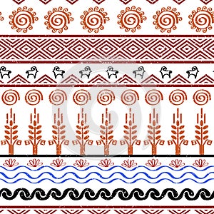 Seamless pattern with tribal cucuteni culture symbols photo