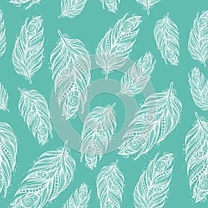Seamless pattern with tribal feather