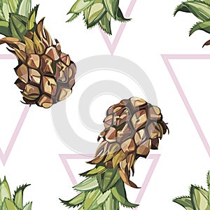 Seamless pattern with tropical Ananas. Element for design of invitations, movie posters, fabrics and other objects