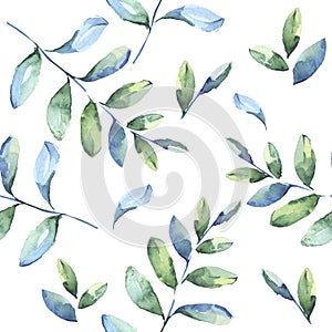 Seamless pattern of tropical blue leaves