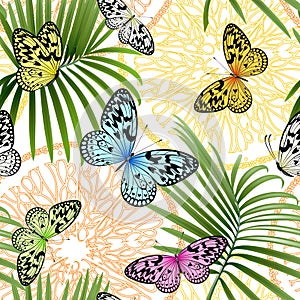 Seamless Pattern with Tropical Butterflies