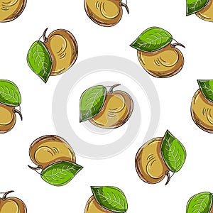 Seamless pattern with tropical fruits. Illustration in hand draw style
