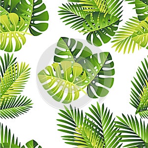 Seamless pattern. Tropical green leaves. Exotical jungle and palm leaf. Vector floral element on white background