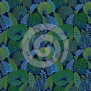 Seamless pattern with tropical leaves