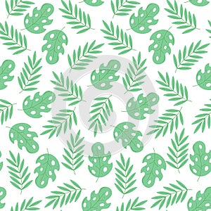 Seamless pattern tropical leaves exotic palm tree. Vector summer background.