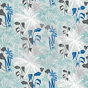 Seamless summer pattern with tropical silhouetts