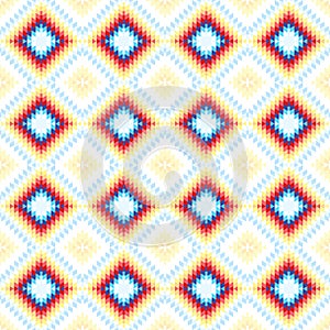 Seamless pattern Turkish carpet white blue pink orange. Patchwork mosaic oriental kilim rug with traditional folk geometric orname