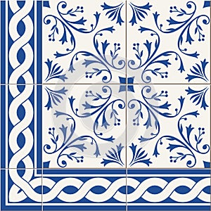 seamless pattern. Turkish, Moroccan, Portuguese Azulejo tiles and border, ornaments.