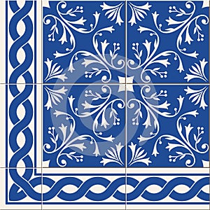 seamless pattern. Turkish, Moroccan, Portuguese Azulejo tiles and border, ornaments.