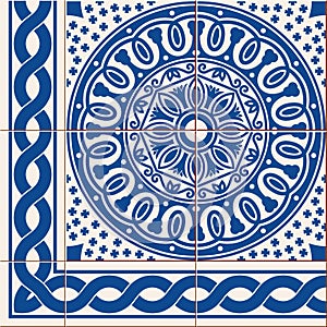 seamless pattern. Turkish, Moroccan, Portuguese Azulejo tiles and border, ornaments.