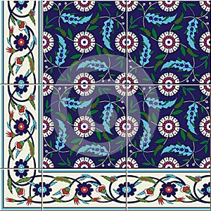seamless pattern. Turkish, Moroccan, Portuguese Azulejo tiles and border, ornaments. photo