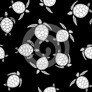 Seamless pattern from turtles on a black background