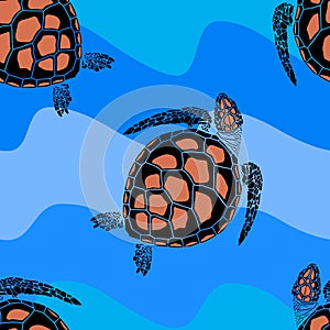 Seamless pattern from turtles on a black background