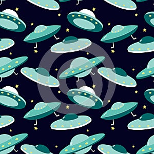 Seamless pattern with ufo. Modern space print.