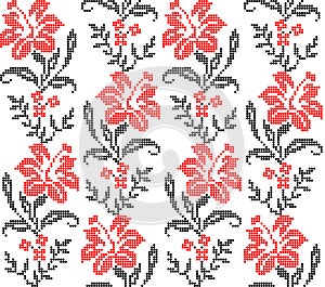 Seamless pattern of Ukrainian floral ornament in ethnic style, identity, vyshyvanka, embroidery