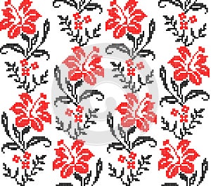 Seamless pattern of Ukrainian floral ornament in ethnic style, identity, vyshyvanka, embroidery