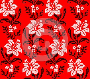 Seamless pattern of Ukrainian floral ornament in ethnic style, identity, vyshyvanka, embroidery