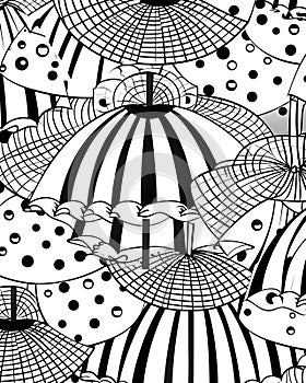 Seamless pattern with umbrellas. Black and white background