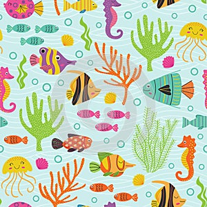 Seamless pattern under the sea with marine animals