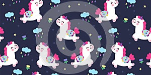 Seamless pattern unicorn fairy cartoon Pony Child vector with rainbow cloud