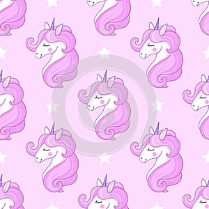 Seamless pattern with unicorn head. Vector illustration