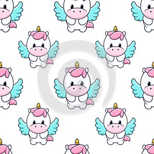 Seamless pattern with unicorn with wings. Vector tile