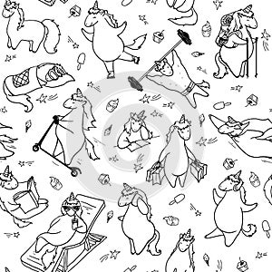 Seamless pattern with unicorns