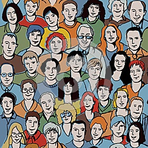 Seamless pattern with unrecognizable people faces.