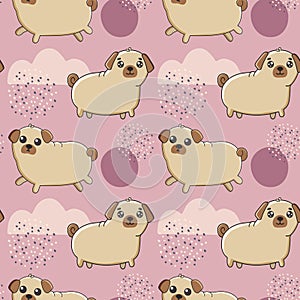 Seamless pattern with Ñute dog breed pug. Excellent design for packaging, wrapping paper, textile etc. Funny little doggy