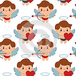 Seamless pattern for Valentine's Day or proposal, wedding. Cupid, hearts, Cupid's arrows. Vector