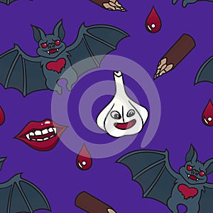 Seamless pattern with vampire items