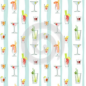 Seamless pattern of various classic cocktails