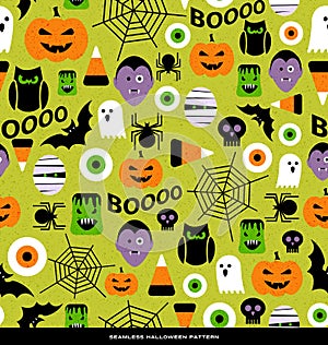 Seamless pattern of various cute halloween icons