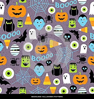 Seamless pattern of various cute halloween icons
