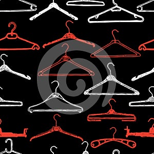 Seamless pattern of various drawn hangers for clothing