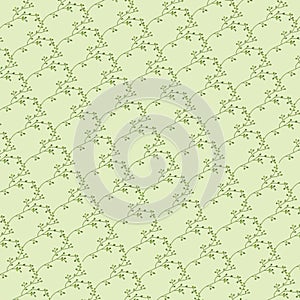 Seamless Pattern of Various Green Leaves and Sprouts on a Light Background