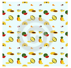 Seamless pattern with various kinds of fruits on blue background